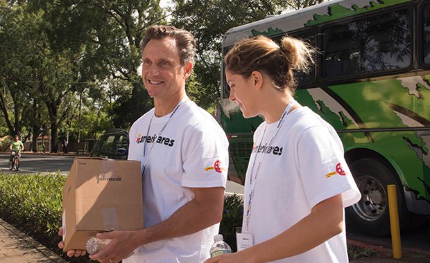 Americares Ambassador Tony Goldwyn and his daughter Tess arrive at a children&rsquo;s home in Guatemala supported by Americares in October 2017. 