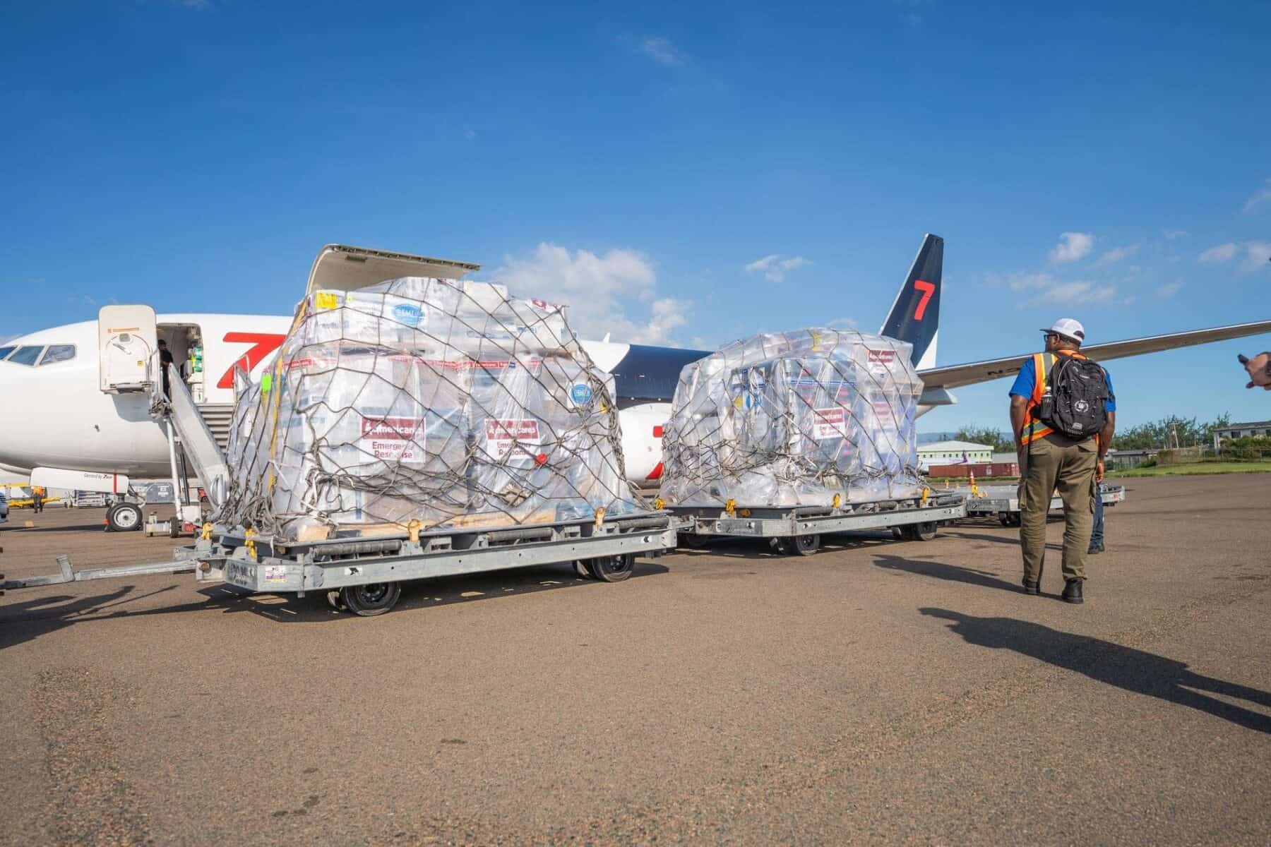 Americares supplies arrive at Kingston airport.